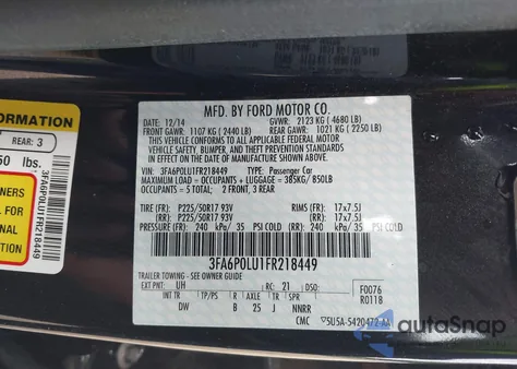 2015 Ford Fusion Hybrid Se z USA, uszkodzony, nr VIN 3FA6P0LU1FR218449